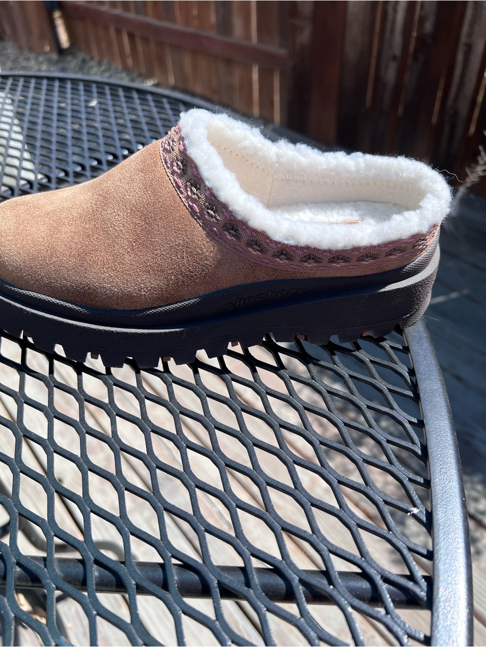 Skechers Brown Faux-Suede Slip-On Clogs with White Sherpa Trim - Picture 8 of 14